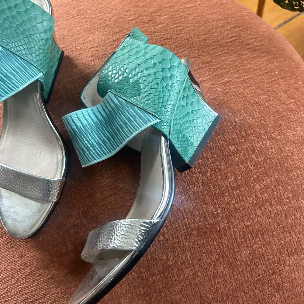 United Nude angular Silver metallic Teal Women's Sandals wedge heels 39 8.5